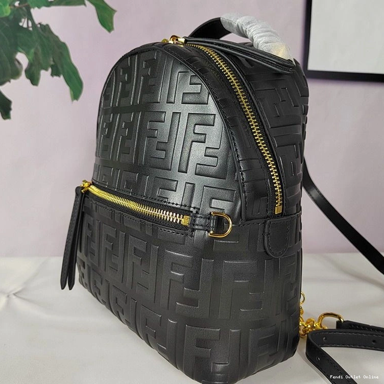 Cheap Leather Nappa Backpack In Motif FF Mini Fendi Black 0815